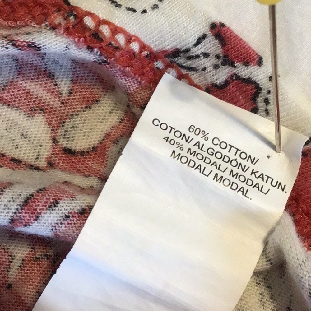 🍀 LUCKY BRAND 2 Botanical Print 3/4 Sleeve Scoop Hemline Tees Sz.S - Picture 5 of 8